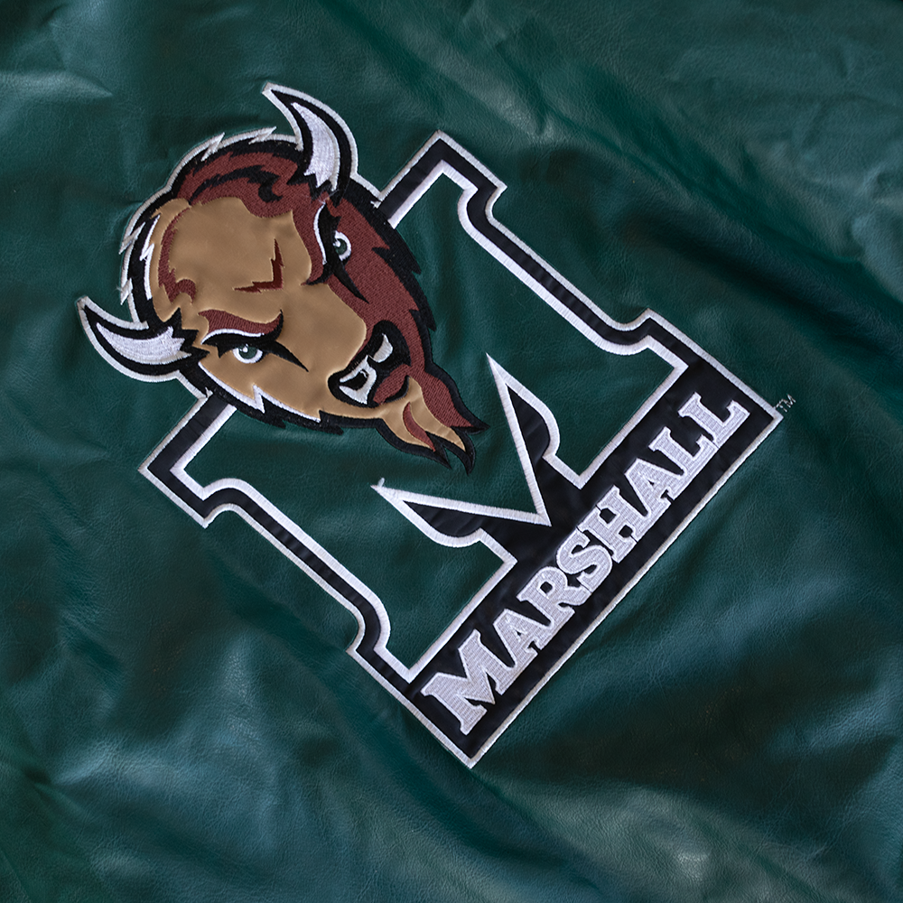 Vintage Marshall University Football Faux Leather Bomber Jacket (S/M)