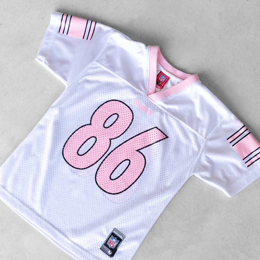 Vintage NFL Pittsburg Steelers Hines Ward #86 Baby Pink Youth Football Jersey (M)