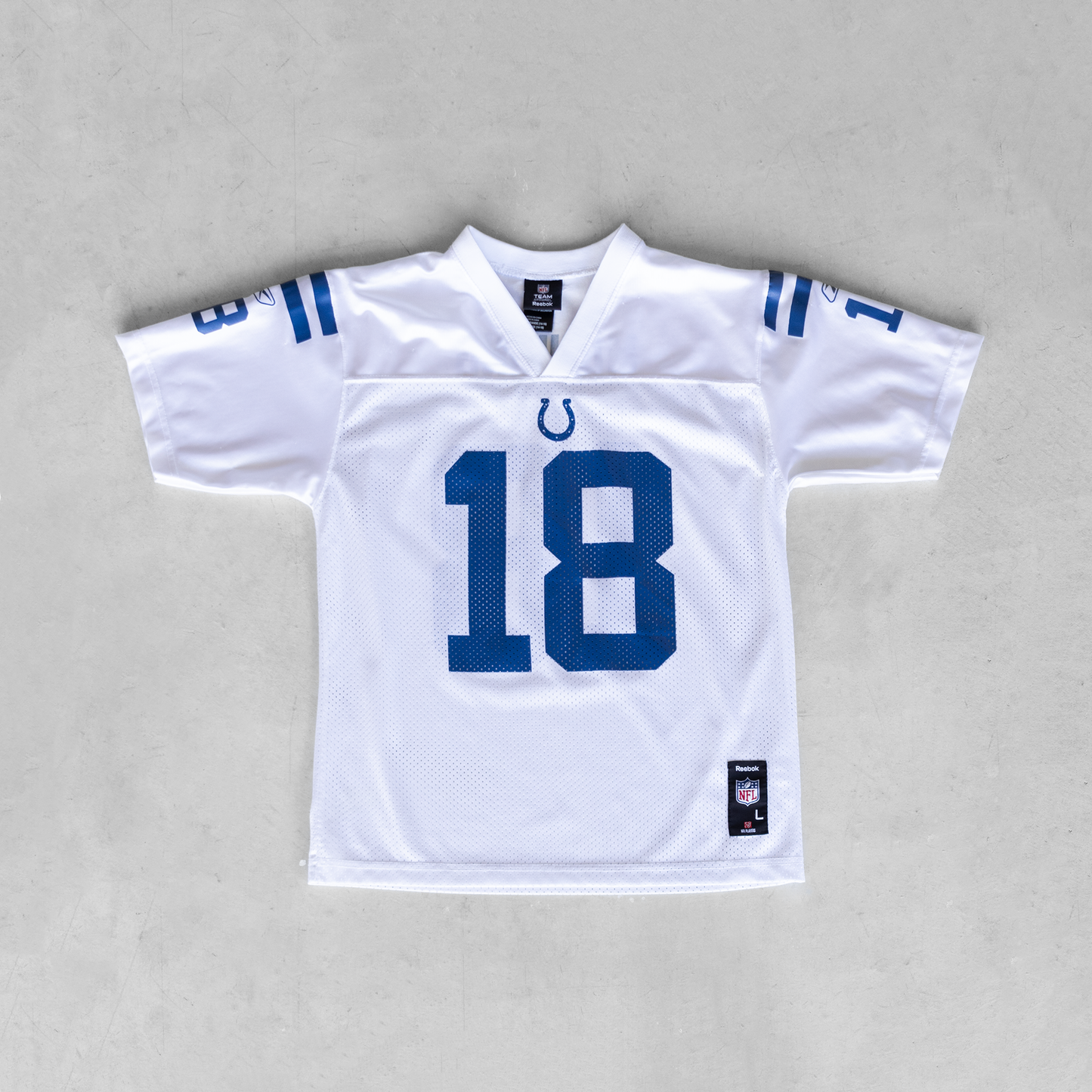 Vintage NFL Indianapolis Colts Peyton Manning #18 White Youth Football Jersey (L)