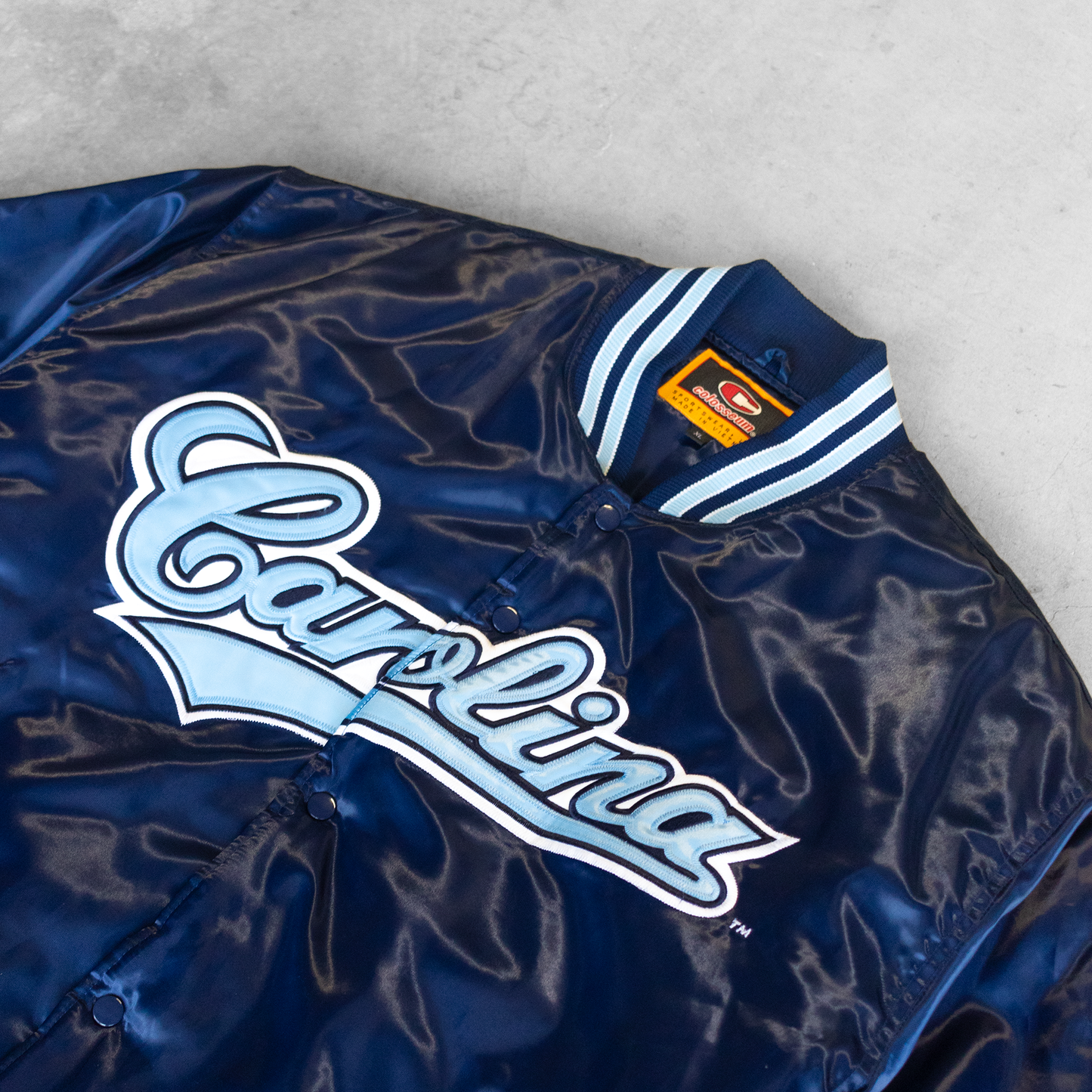 Vintage University Of North Carolina Silk Bomber Puffer Jacket (XL)