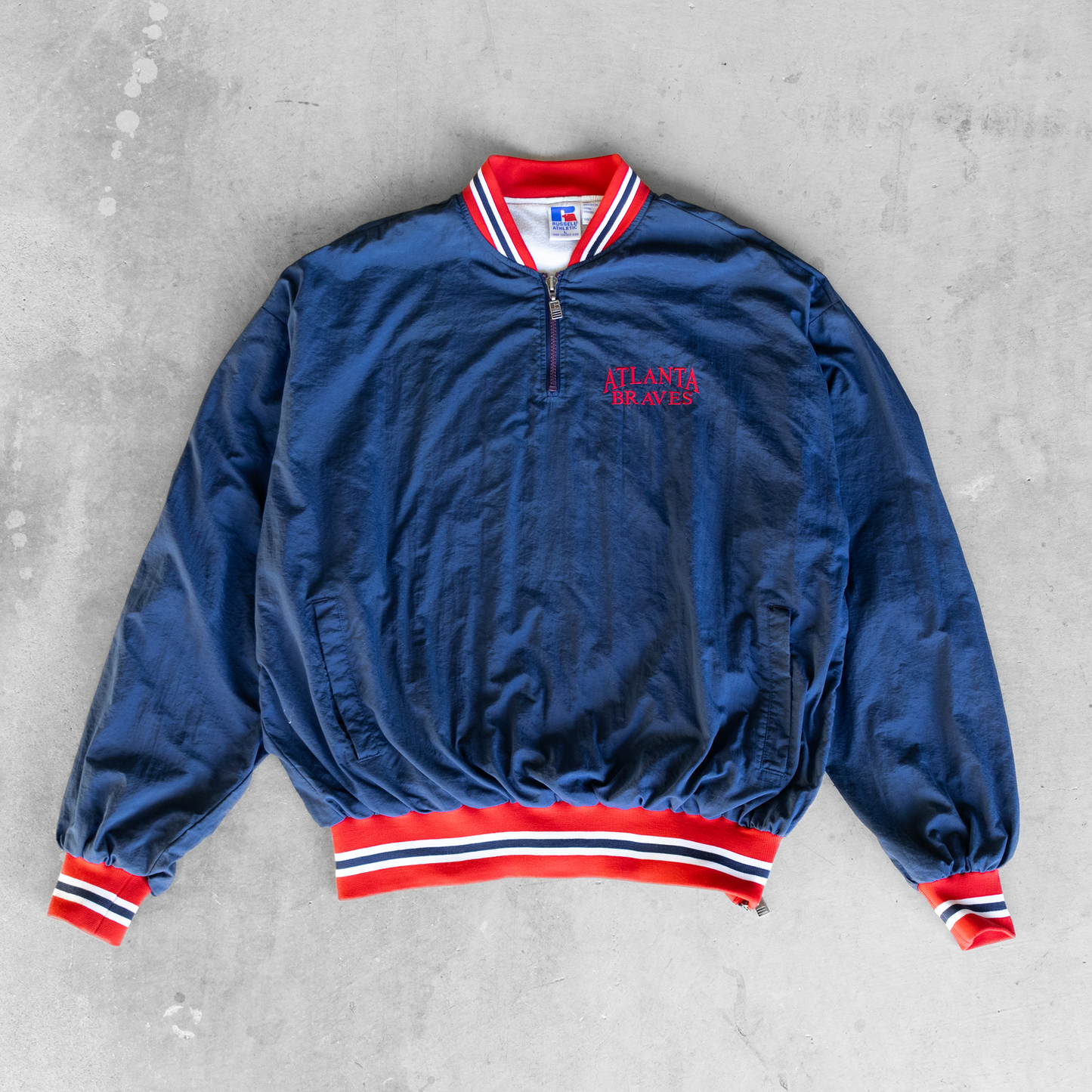 Vintage MLB Atlanta Braves 1/4 Zip Russell Athletic Windbreaker Jacket (L)
