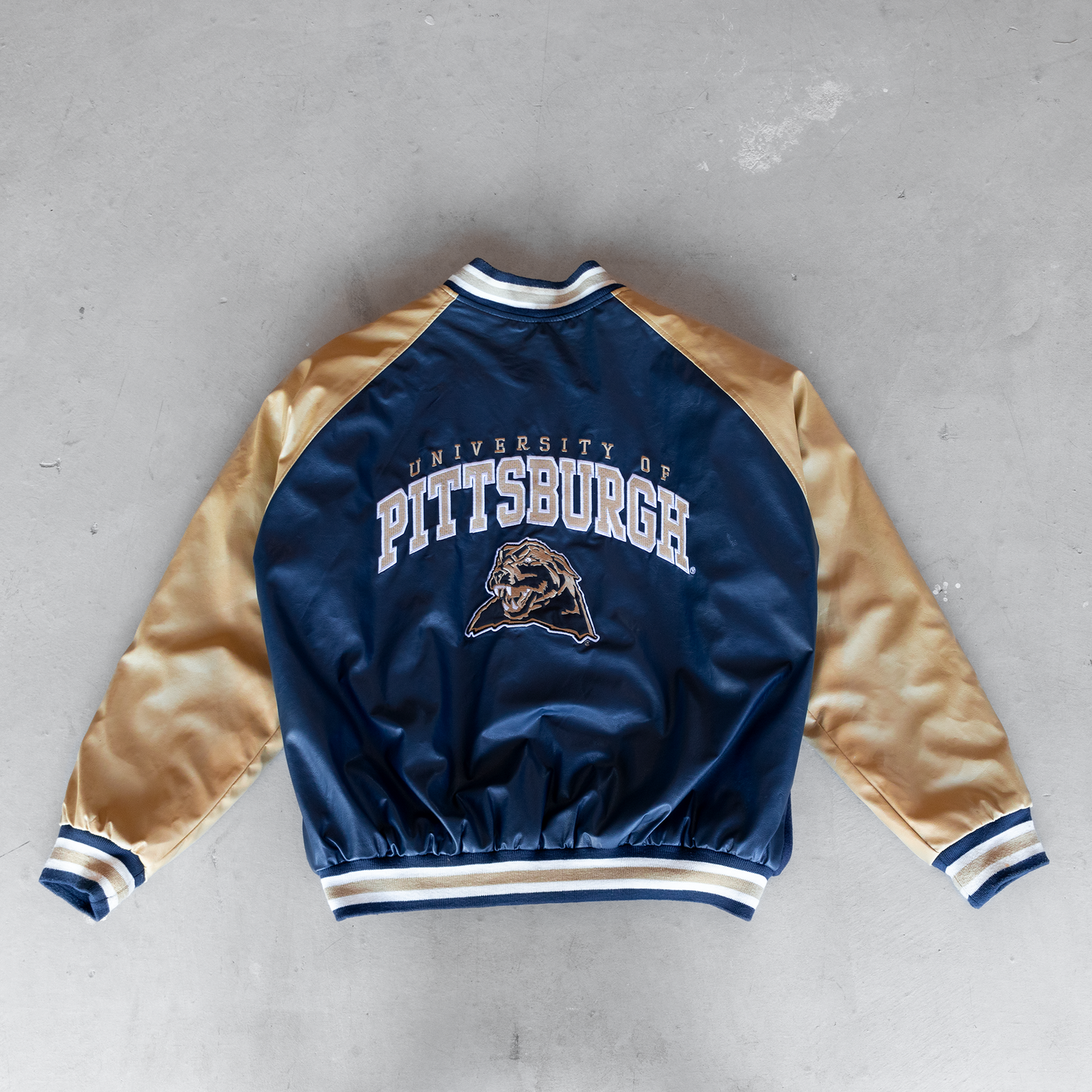 Vintage University Of Pittsburg Panthers Football Faux Leather Jacket (XL)
