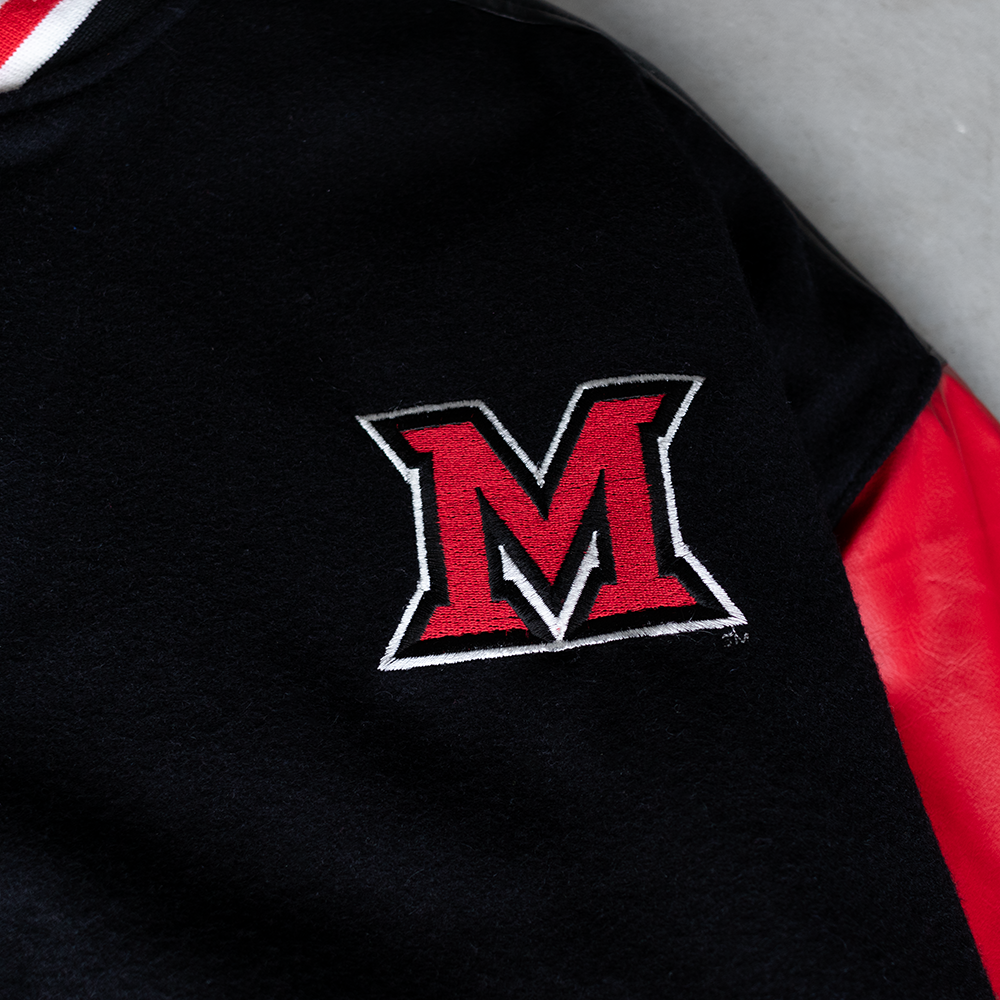 Vintage Miami University Redhawks Football Faux Leather Jacket (XL)