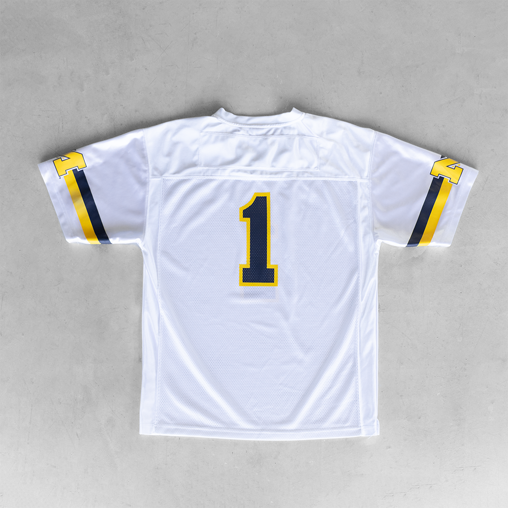 Vintage Michigan Wolverines #1 White Football Jersey (L)