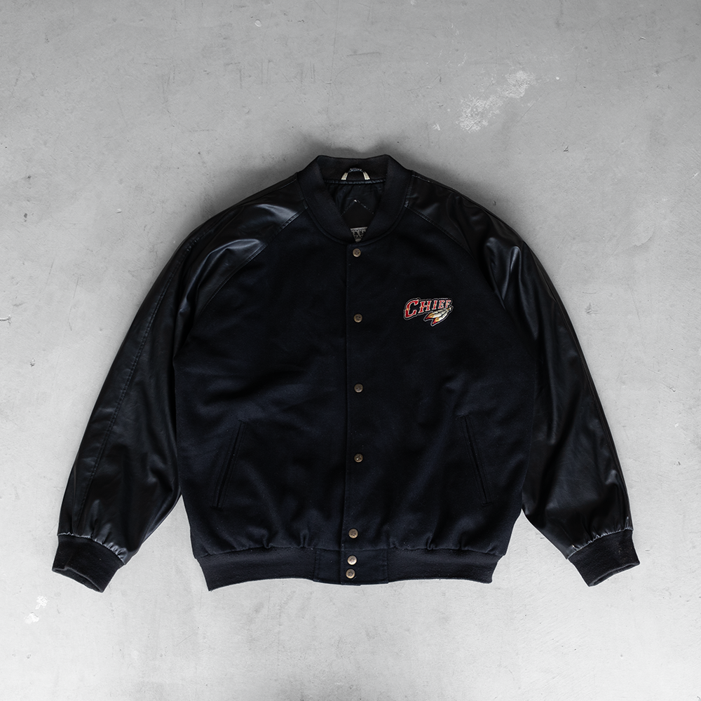 Vintage Chief Embroidered Graphic Faux Leather Jacket (XL)