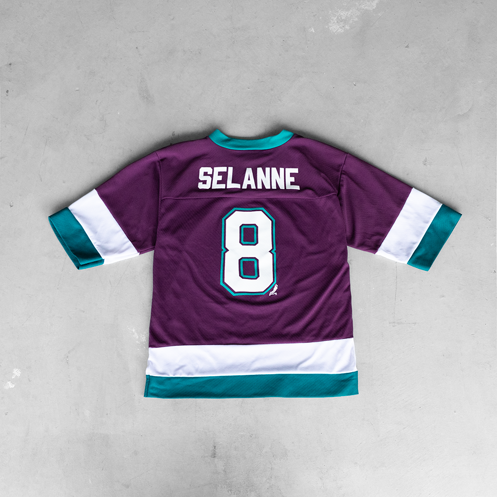 Vintage NHL The Mighty Ducks Anaheim Teemu Selanna #8 Youth Football Jersey (L)