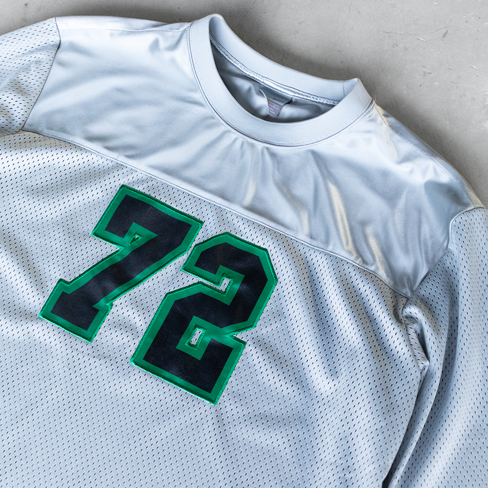 Vintage Nike #72 Long Sleeve Silver Football Style Jersey (M)