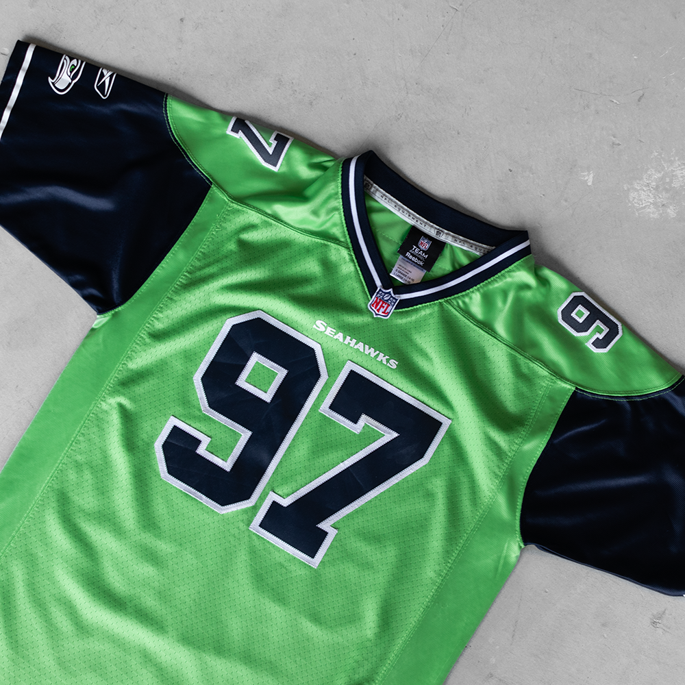 Vintage NFL Seattle Seahawks Patrick Kerney #97 Youth Football Jersey (L)