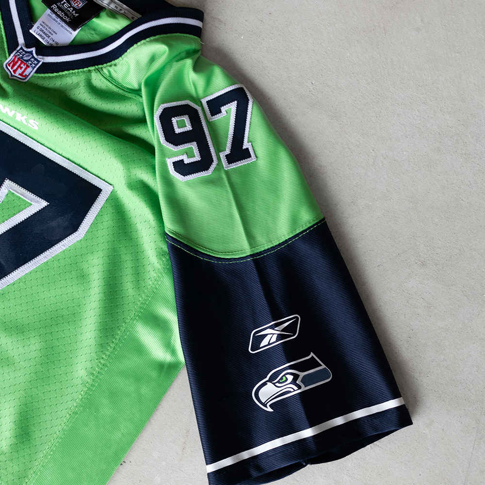 Vintage NFL Seattle Seahawks Patrick Kerney #97 Youth Football Jersey (L)