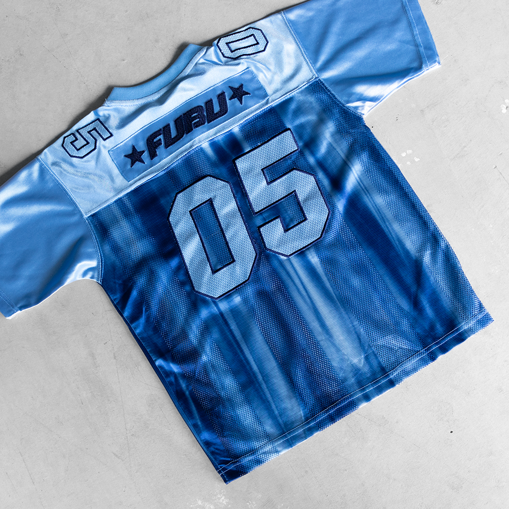 Vintage 90's FUBU All Stars #05 Baby Blue Youth Football Style Jersey