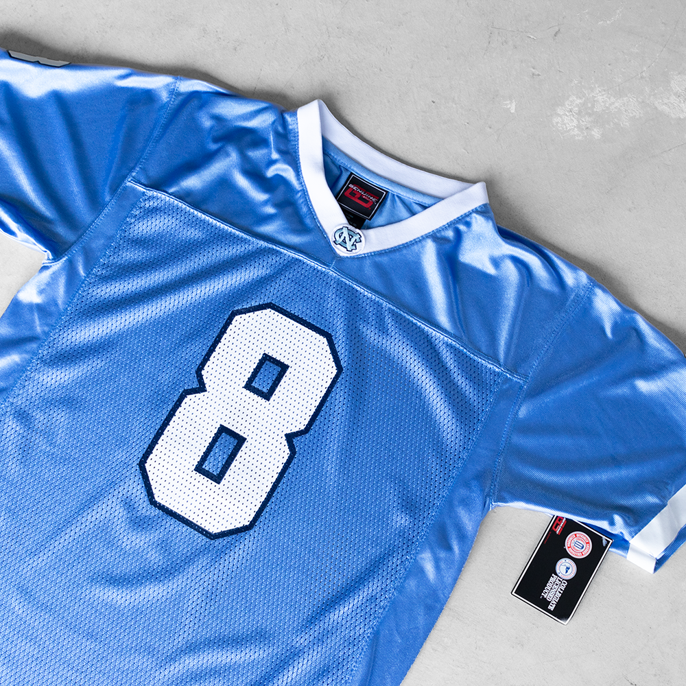 Vintage University Of North Carolina Baby Blue #8 Youth Football Jersey (L)