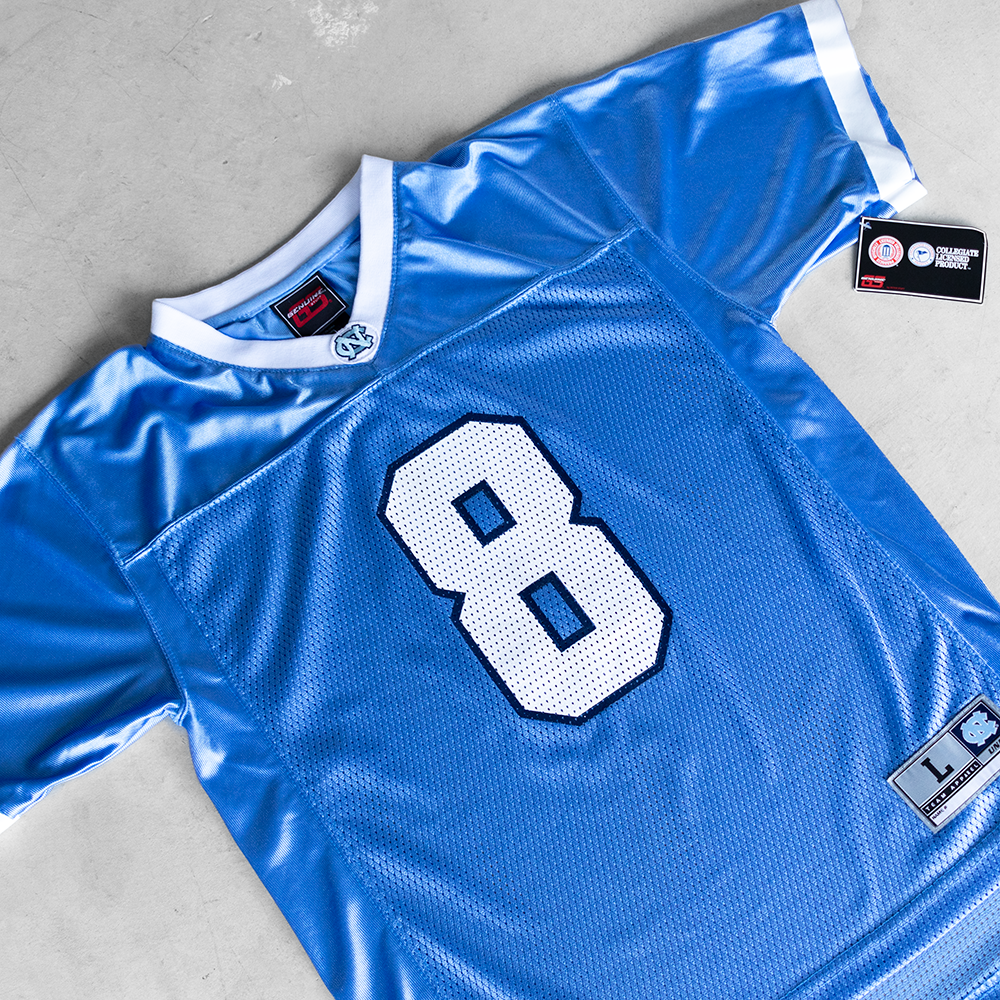 Vintage University Of North Carolina Baby Blue #8 Youth Football Jersey (L)