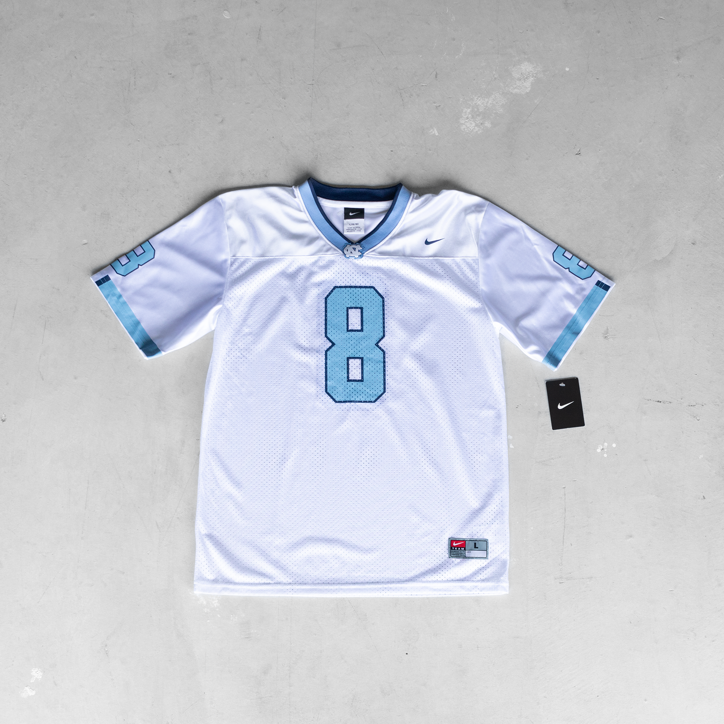 Vintage University Of North Carolina White #8 Youth Football Jersey (L)