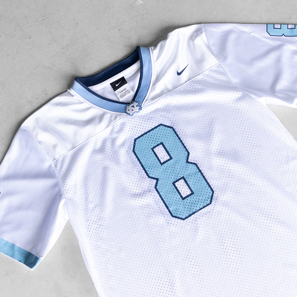 Vintage University Of North Carolina White #8 Youth Football Jersey (L)