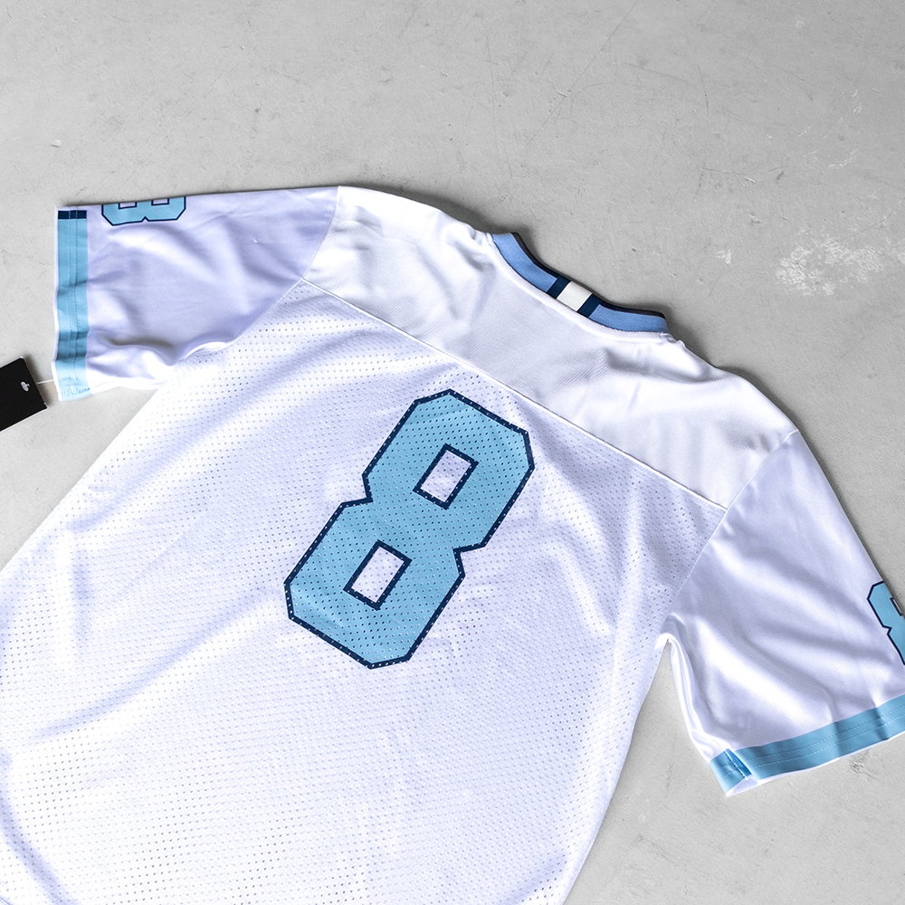 Vintage University Of North Carolina White #8 Youth Football Jersey (L)