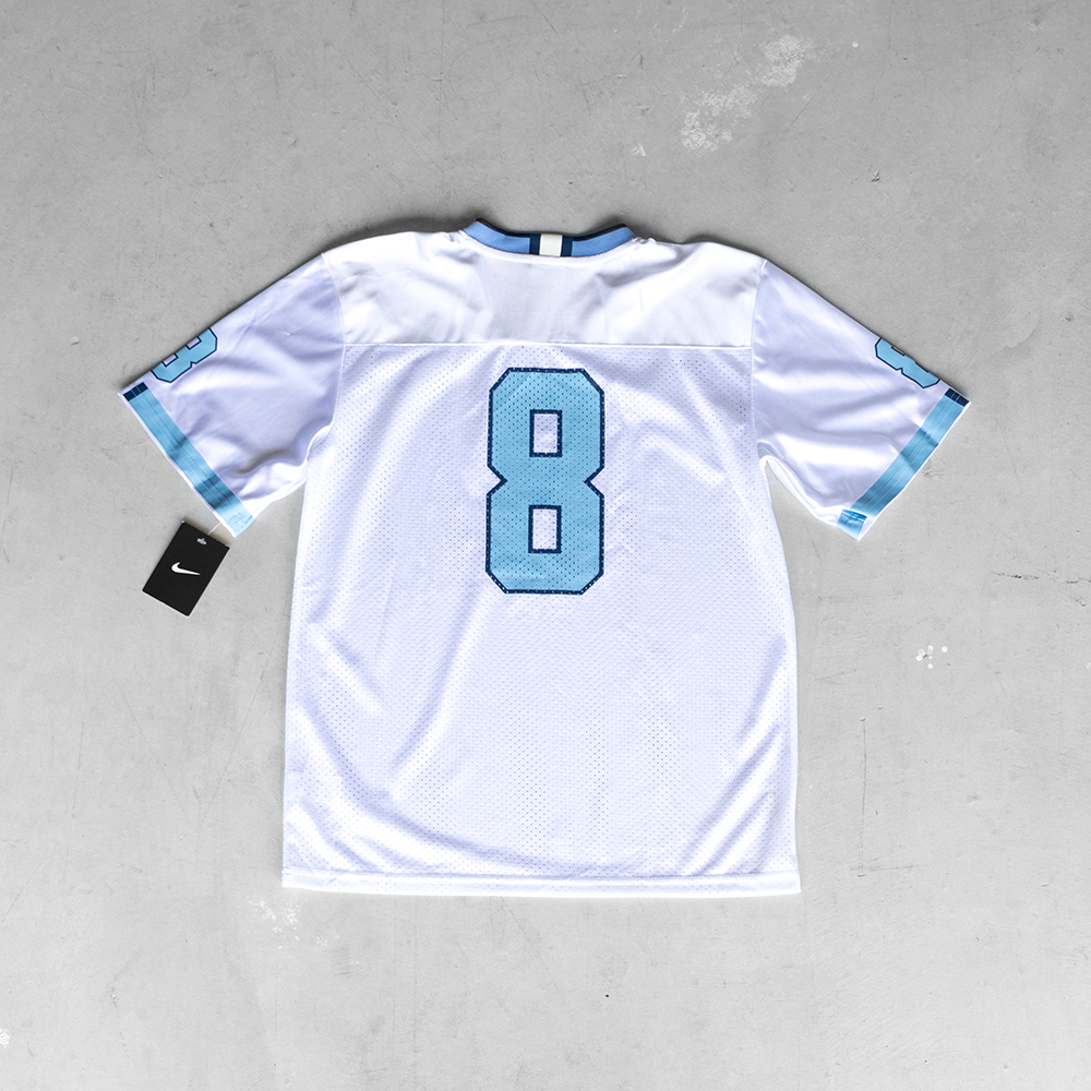 Vintage University Of North Carolina White #8 Youth Football Jersey (L)