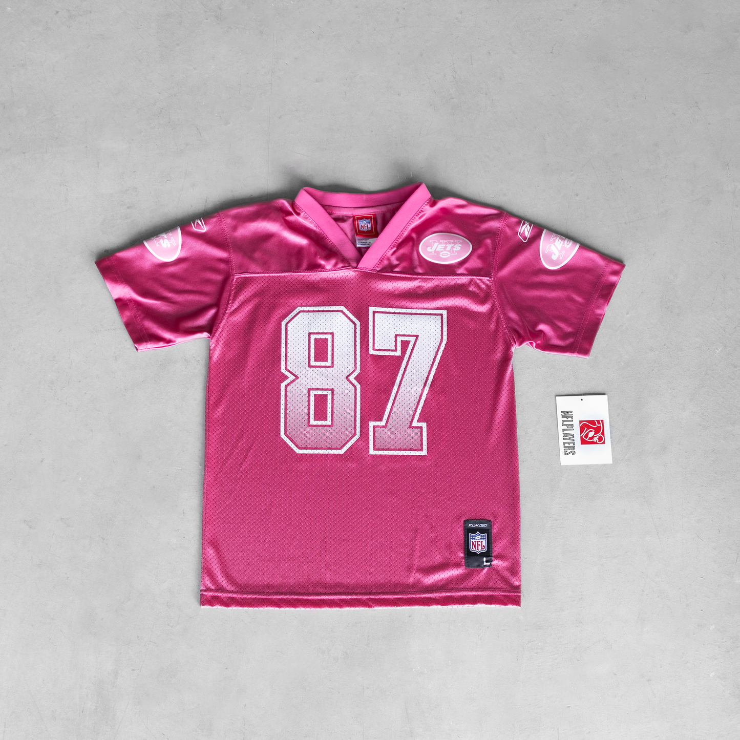 Vintage NFL New York Jets Laveranues Coles #87 Pink Youth Football Jersey