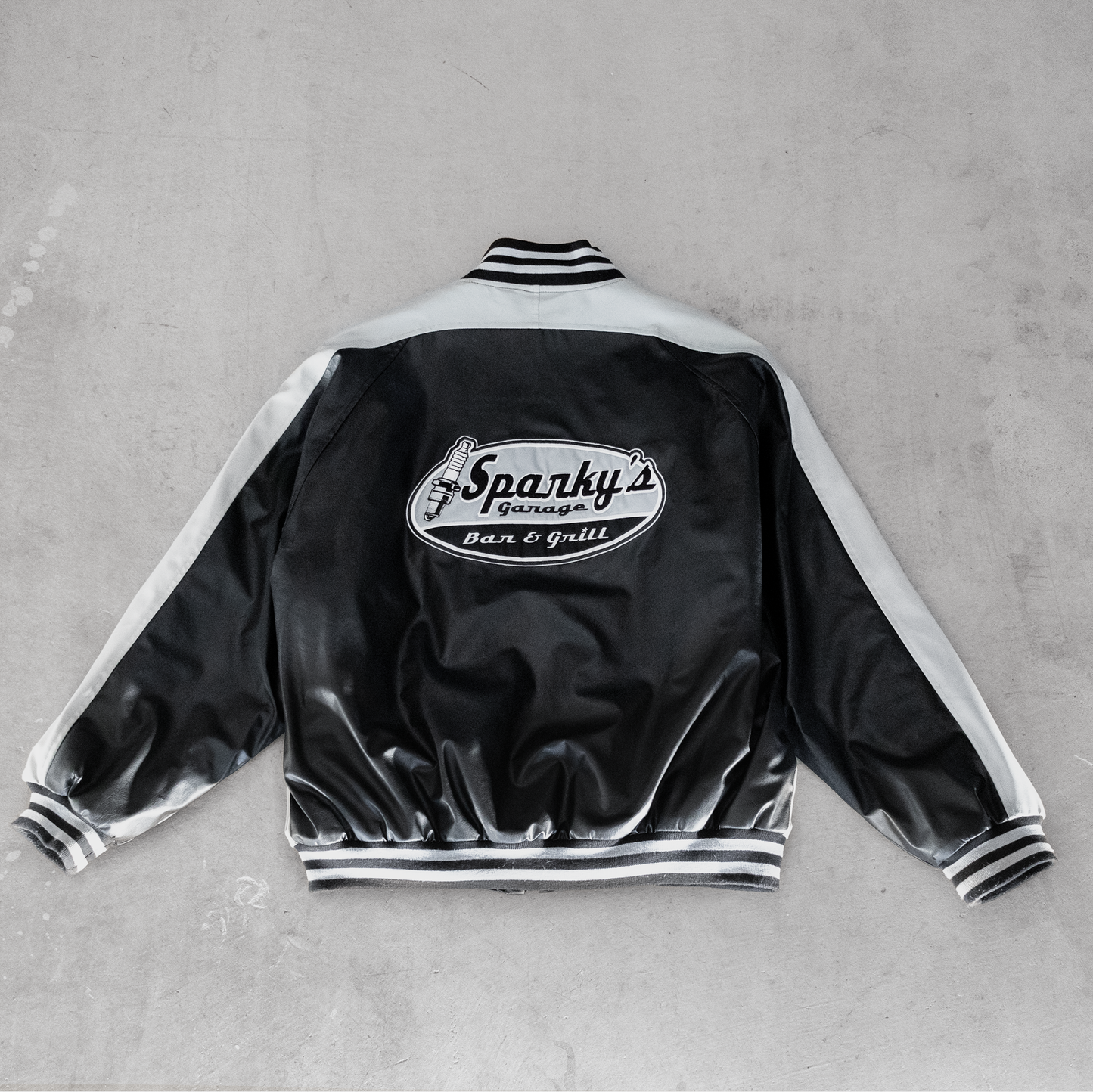 Vintage Sparky’s Garage Bar & Grill Faux Leather Jacket (XL)
