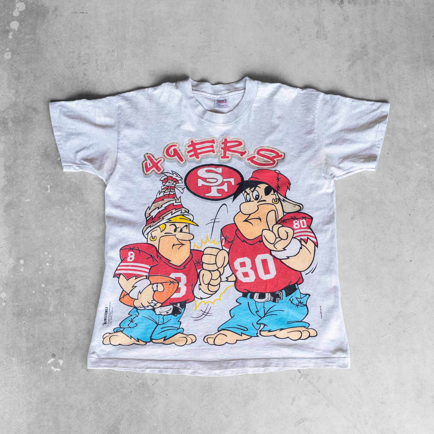 Vintage 1995 NFL San Francisco 49ers Flinstones Graphic T-Shirt (L)