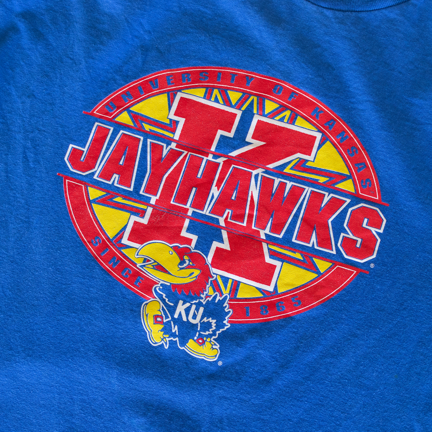 Vintage University Of Kansas Jayhawks Stamp Graphic T-Shirt (XL)