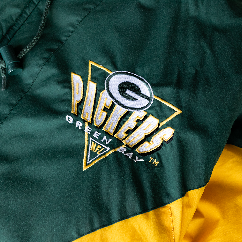 Vintage NFL Green Bay Packers Hooded Wind Breaker Bomber Jacket (M)