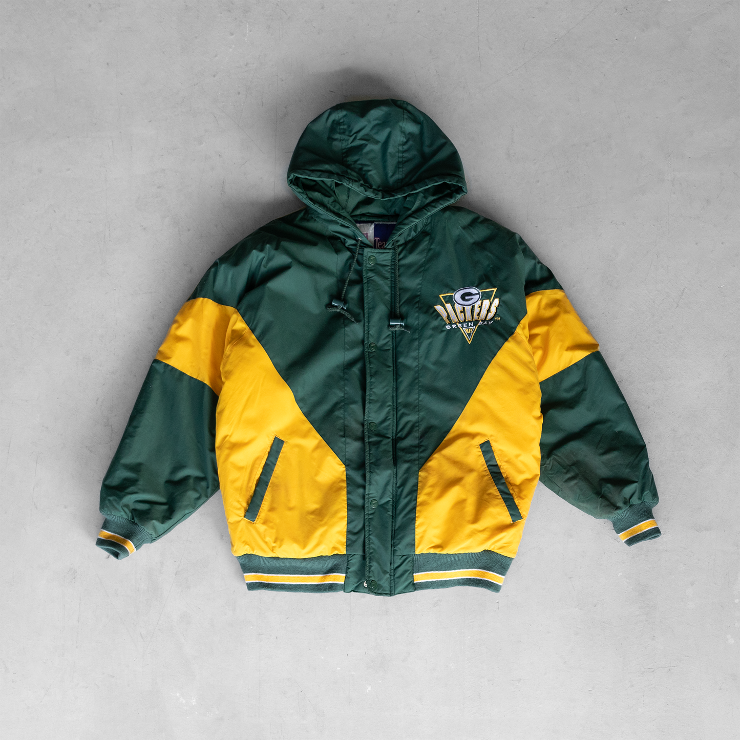 Vintage NFL Green Bay Packers Hooded Wind Breaker Bomber Jacket (M)