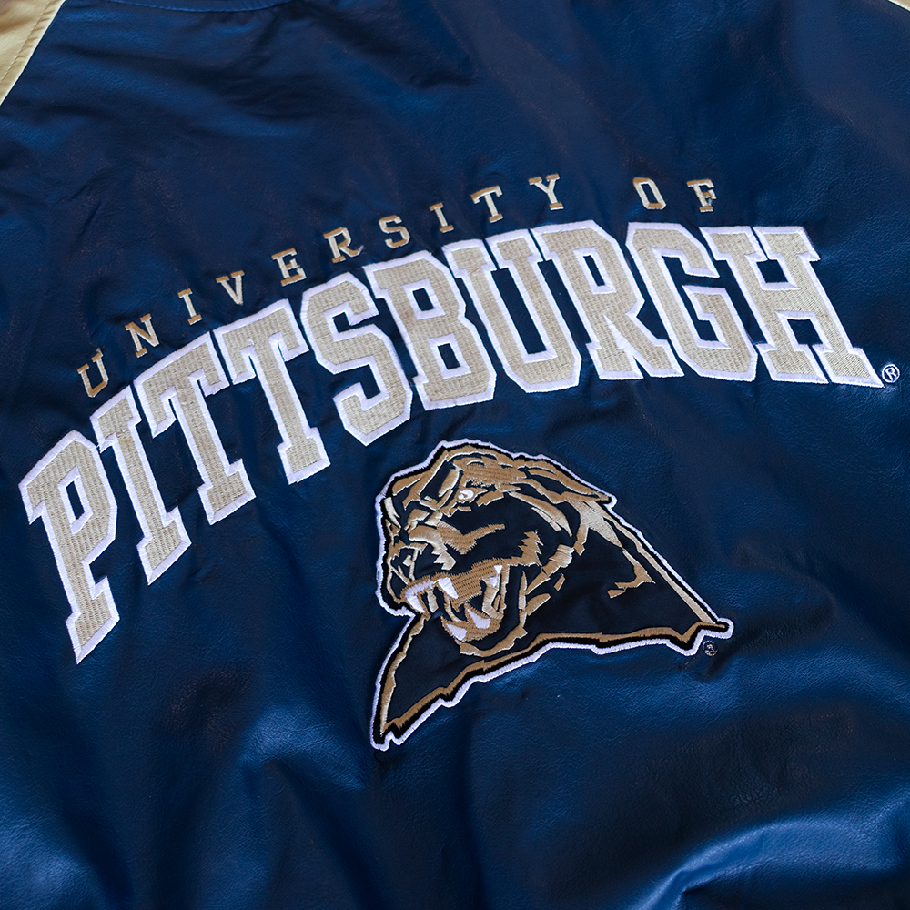 Vintage University Of Pittsburg Panthers Football Faux Leather Jacket (XL)