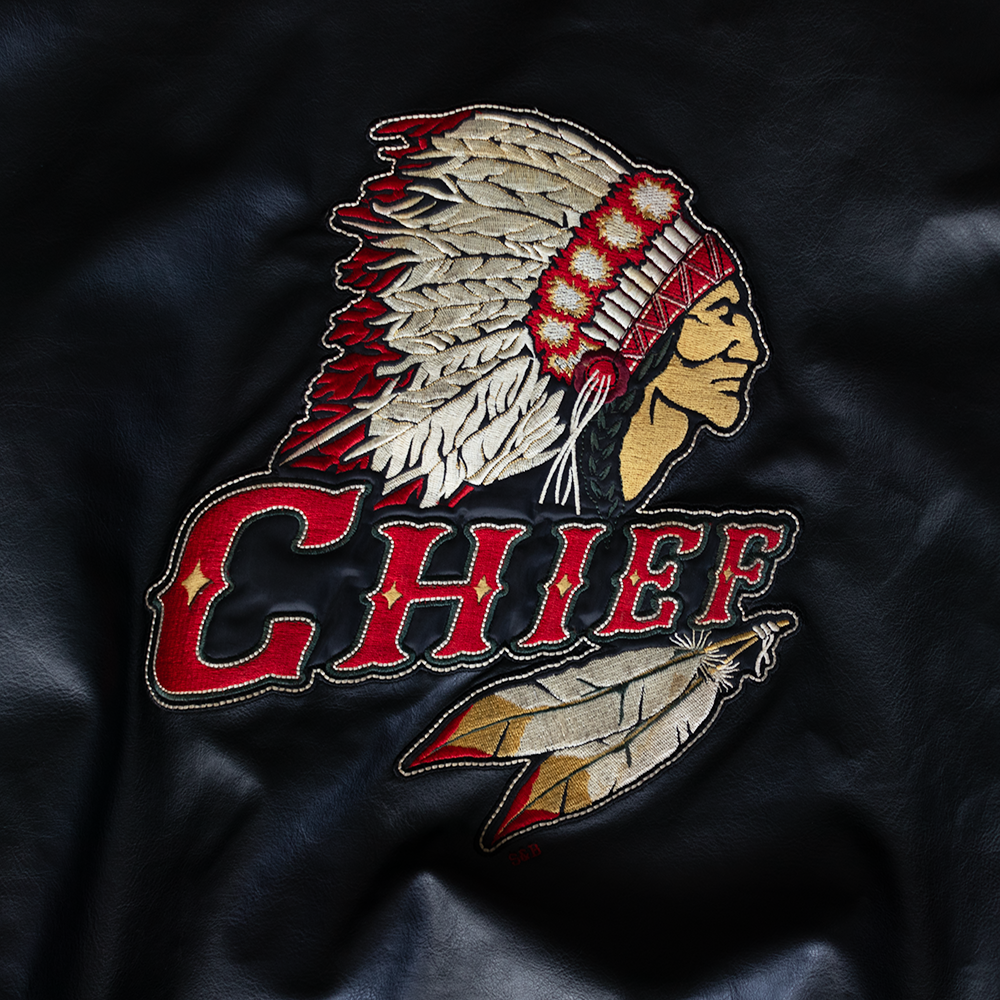 Vintage Chief Embroidered Graphic Faux Leather Jacket (XL)