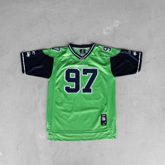 Vintage NFL Seattle Seahawks Patrick Kerney #97 Youth Football Jersey (L)