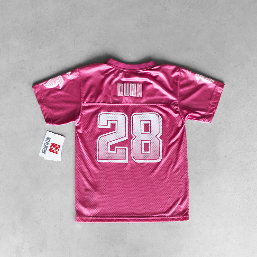 Vintage NFL Atlanta Falcons Warrick Dunn #28 Pink Youth Football Jersey (L)