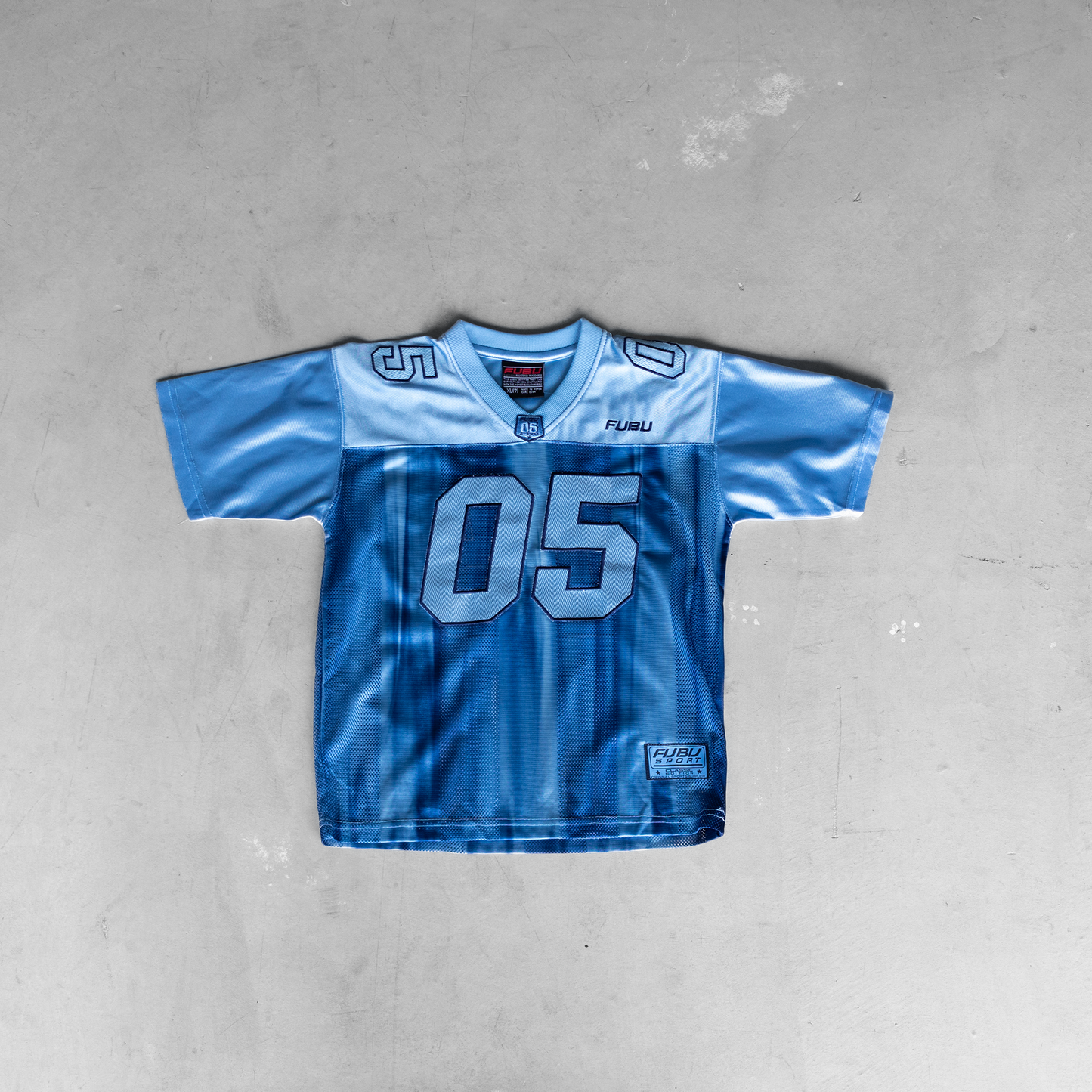 Vintage 90's FUBU All Stars #05 Baby Blue Youth Football Style Jersey