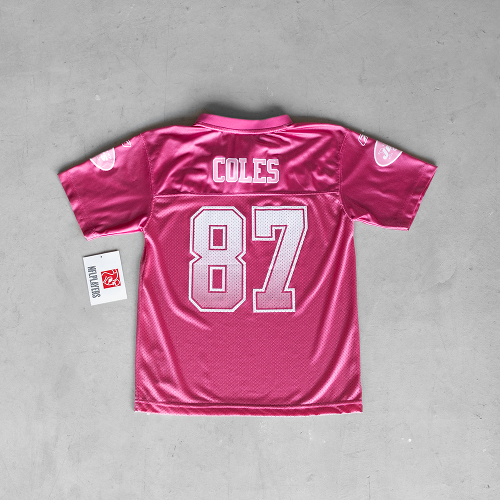 Vintage NFL New York Jets Laveranues Coles #87 Pink Youth Football Jersey