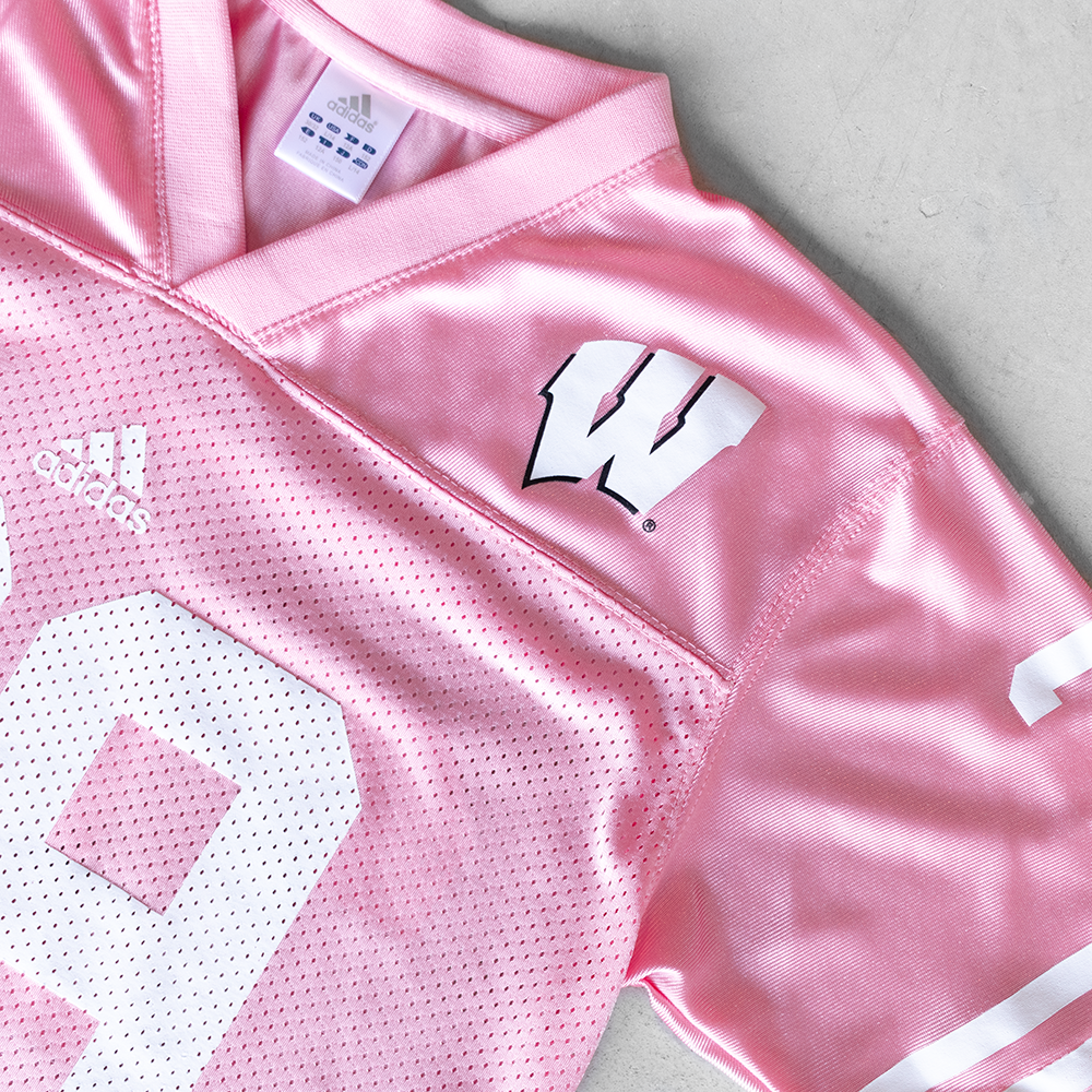 Vintage Adidas Wisconsin Badgers #39 Baby Pink Youth Football Jersey